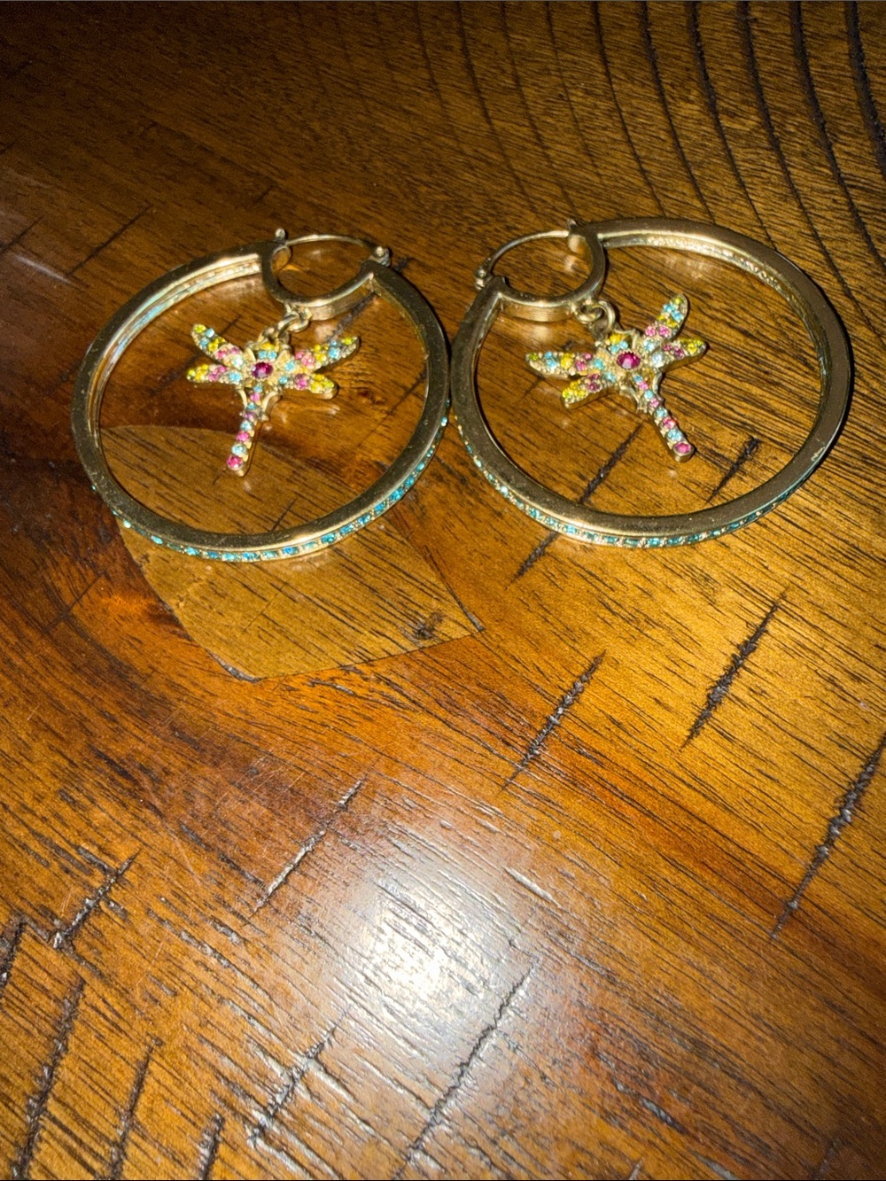 Heidi Daus Gold Hoop Earrings with Colorful Starfish Charms